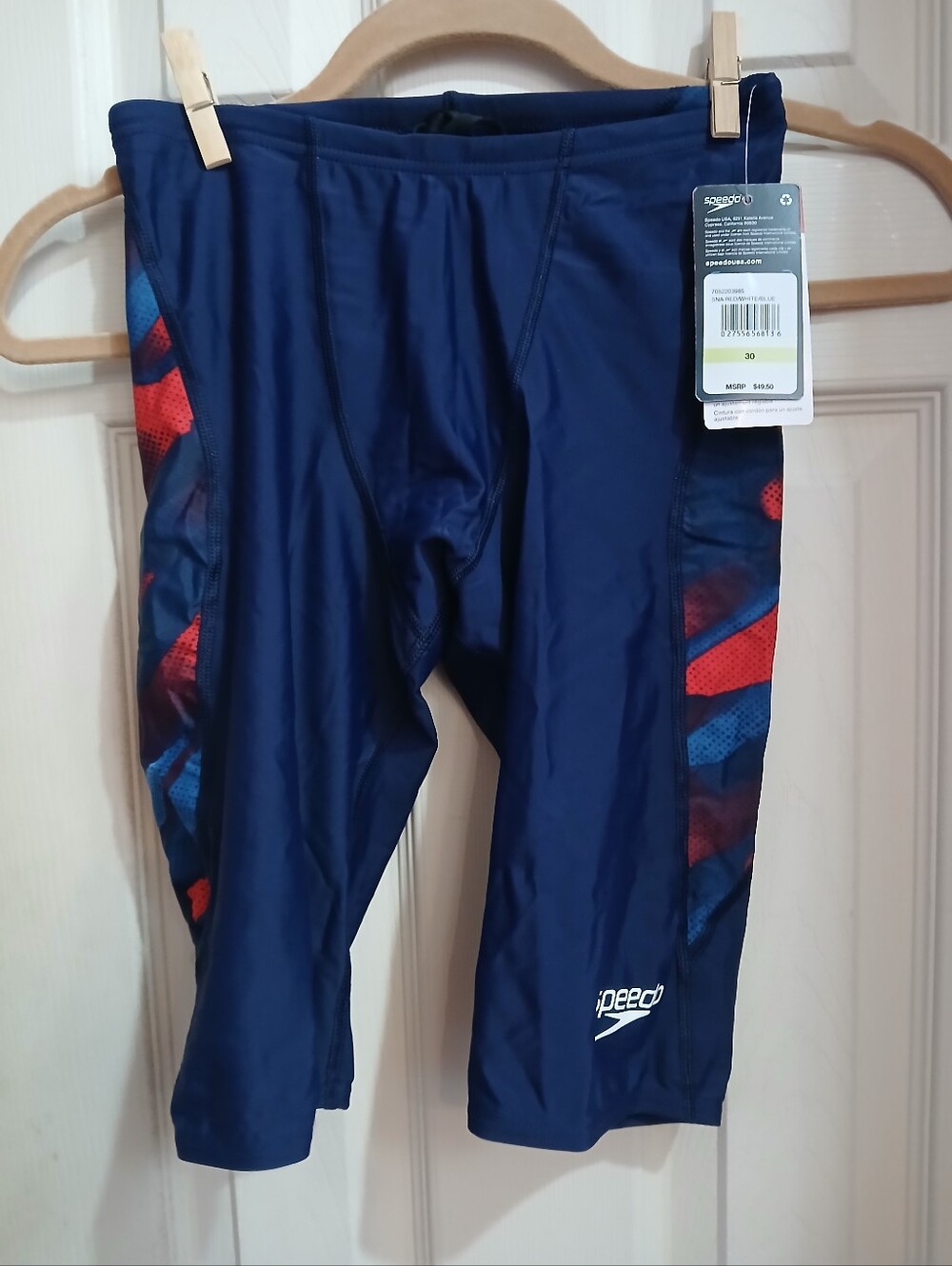 Speedo Natural Wonder Competitive M Size 30 Jammer Swimsuit Navy Red Splice